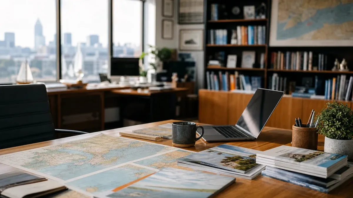 Great Lakes travel editorial research scene with shoreline maps